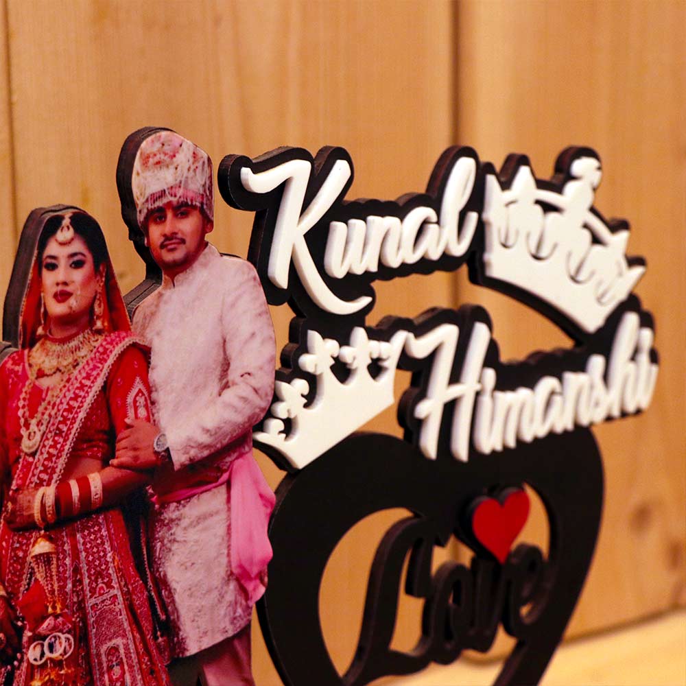 Married Couple Neon LED Photo Wooden Table Top - Image 5