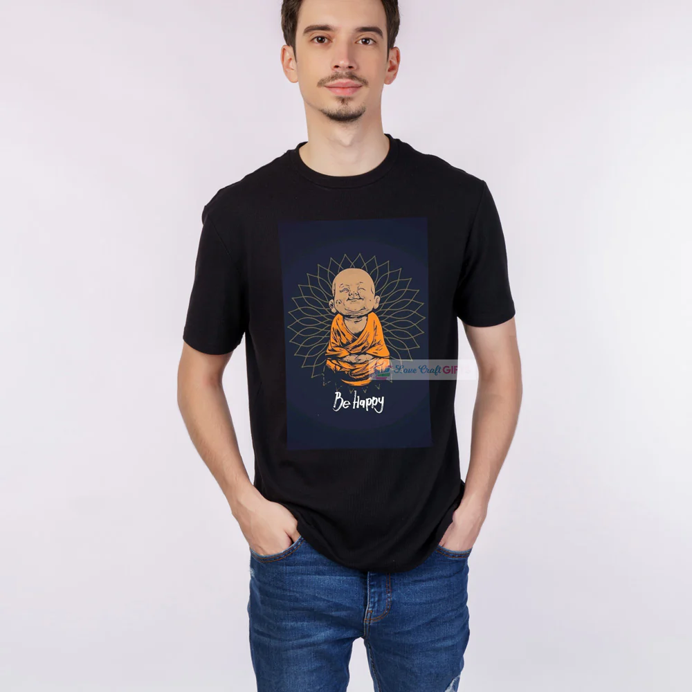 Men's Black Be Happy Printed T-Shirt