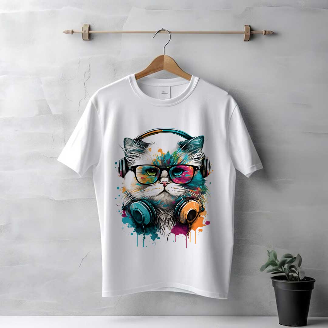 Men's White Cool Cat T-Shirt - Image 2