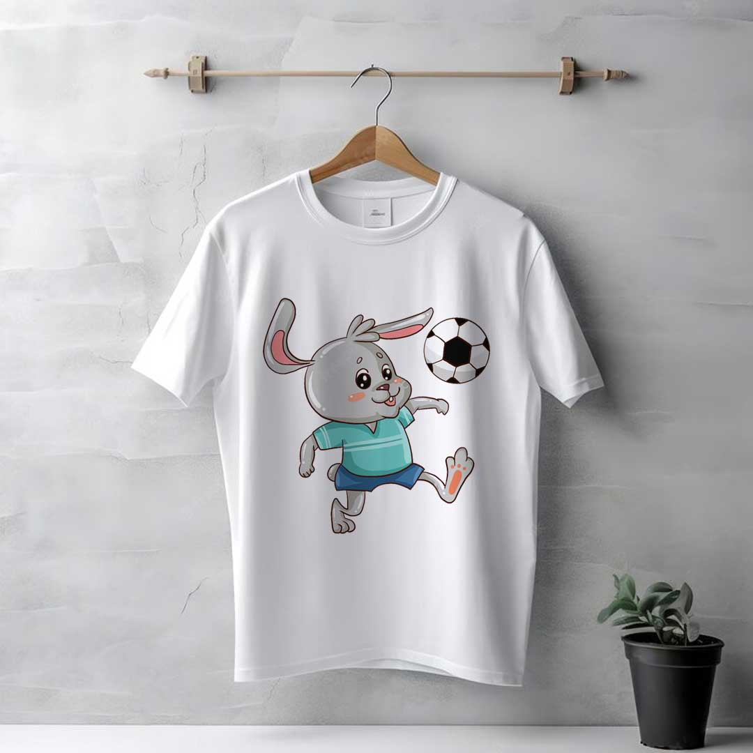 Men's White Cute Rabbit T-Shirt - Image 2
