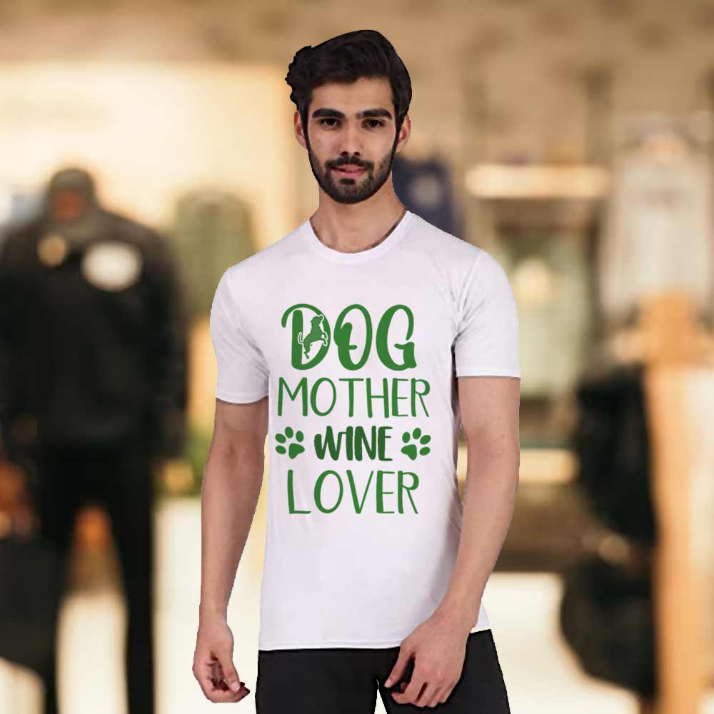 Men's White Dog Mother Wine Lover T-Shirt