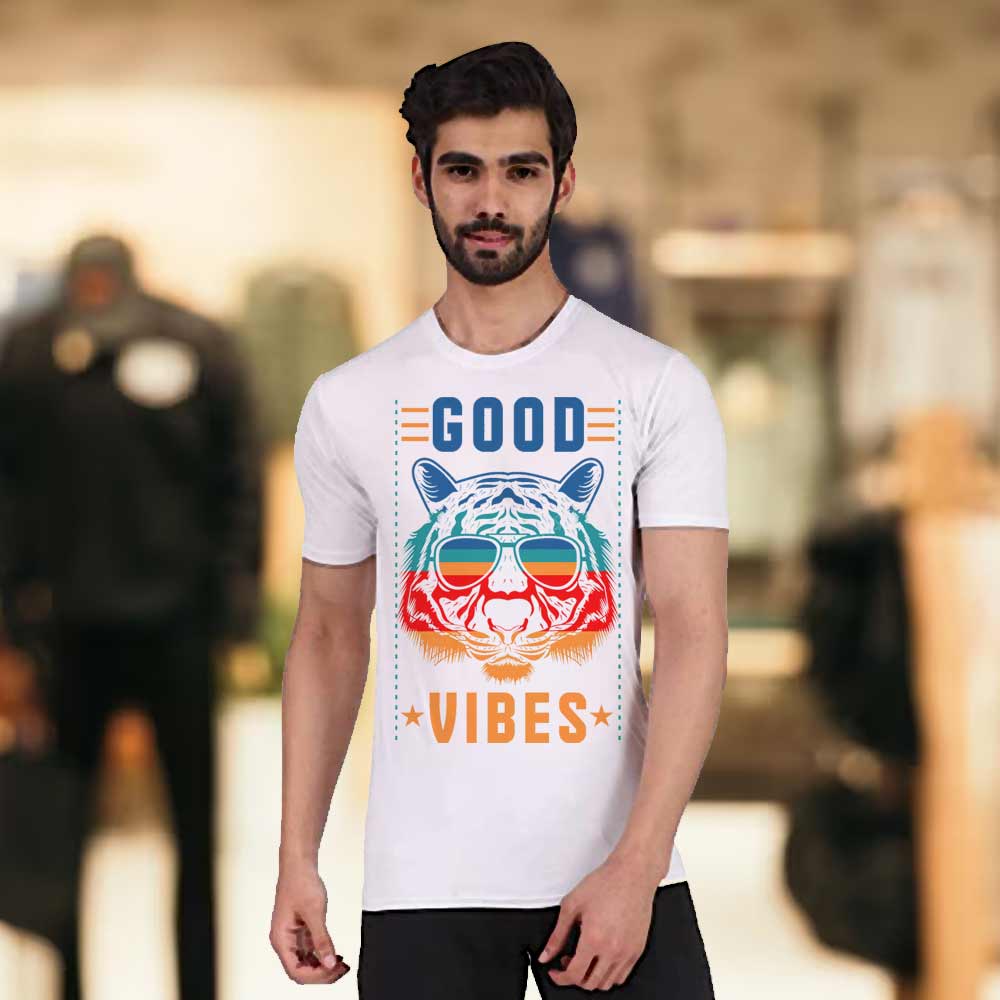 Men's White Good Vibes Tiger T-Shirt