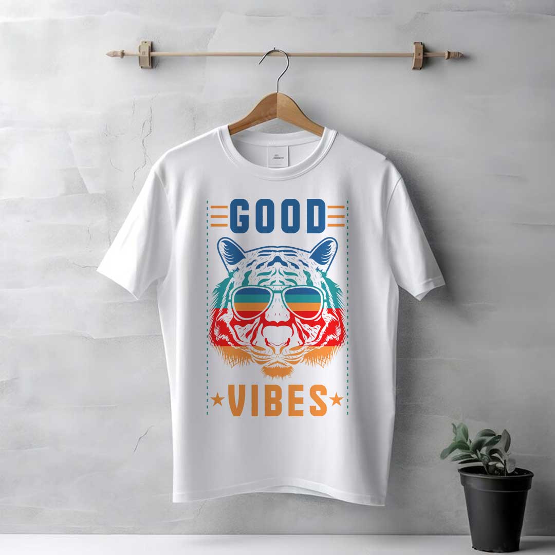 Men's White Good Vibes Tiger T-Shirt - Image 2