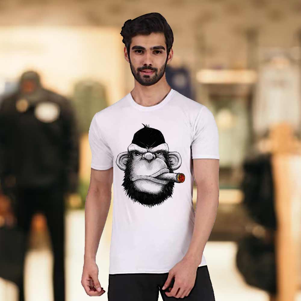 Men's White Gorilla Smoking T-Shirt
