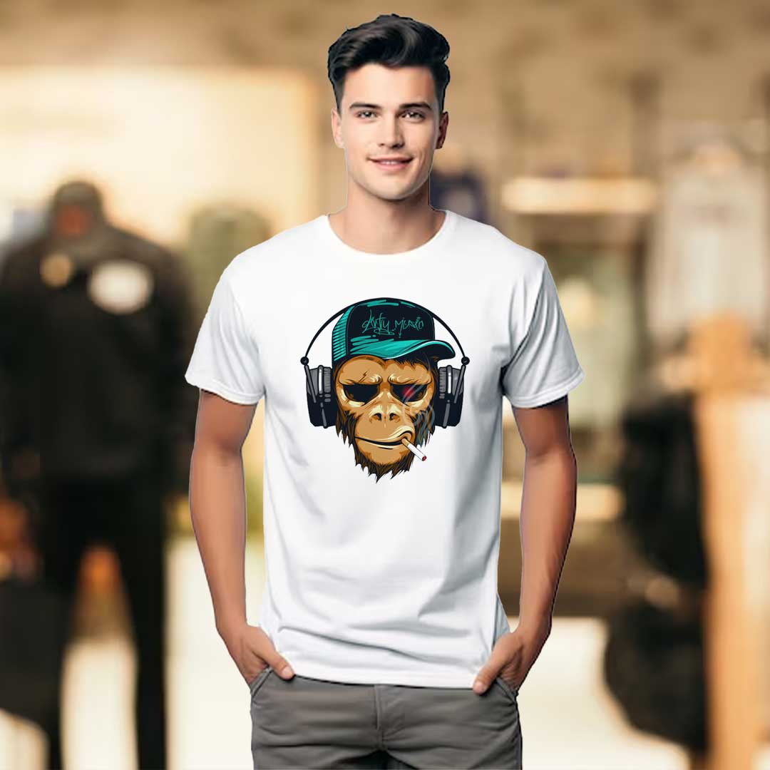 Men's White Monkey Smokes T-Shirt