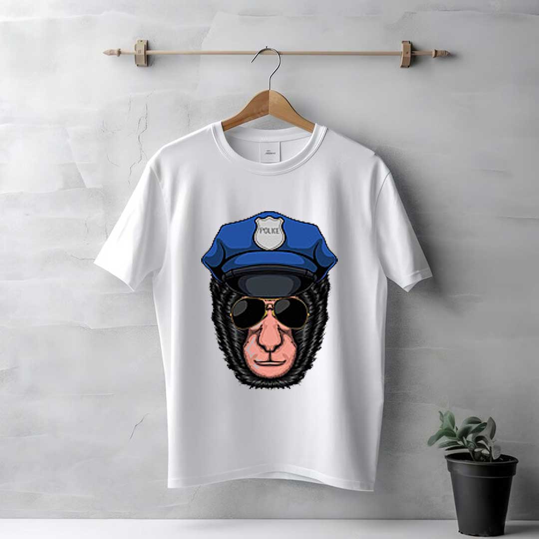 Men's White Police Monkey T-Shirt - Image 2