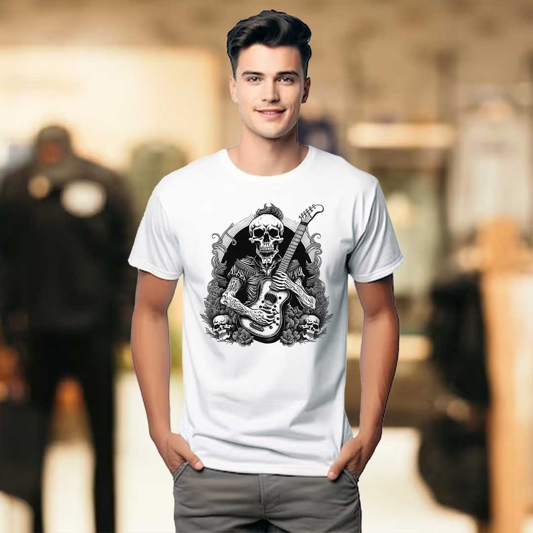 Men's White Rock & Roll Skeleton T-Shirt