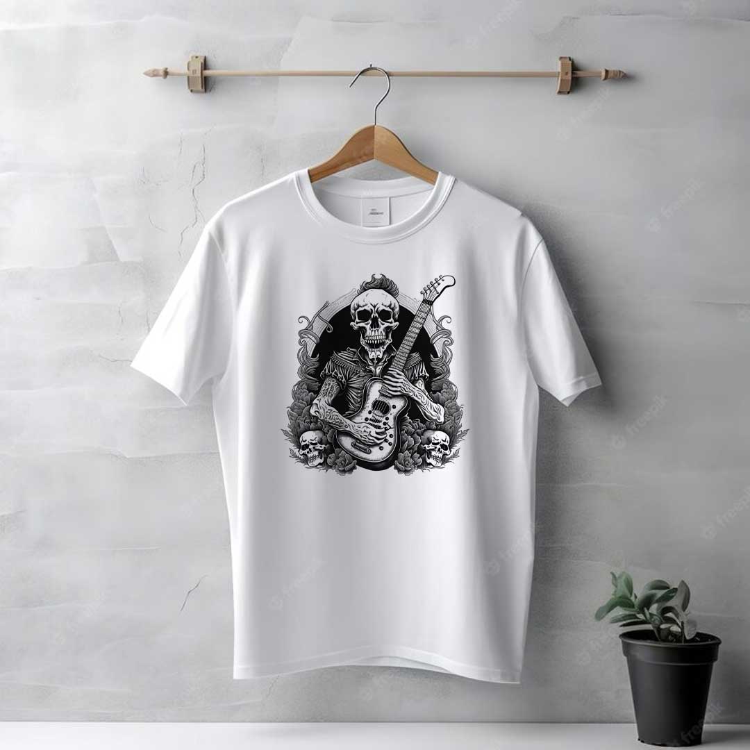 Men's White Rock & Roll Skeleton T-Shirt - Image 2