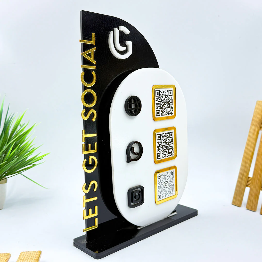 Modern Sleek QR Code Stand – White & Black Acrylic - Image 3