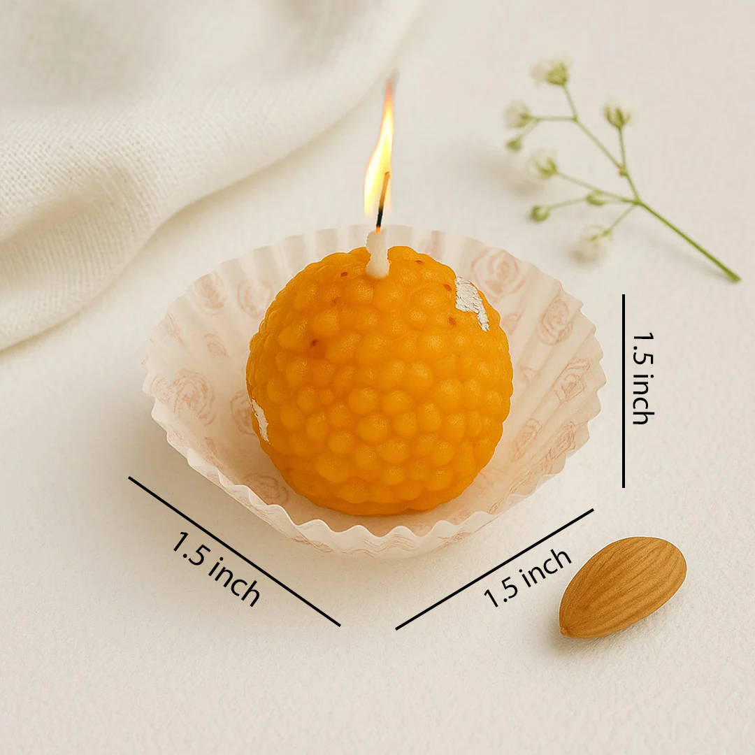 Motichoor Ladoo Shaped Candle- 4pc - Image 2