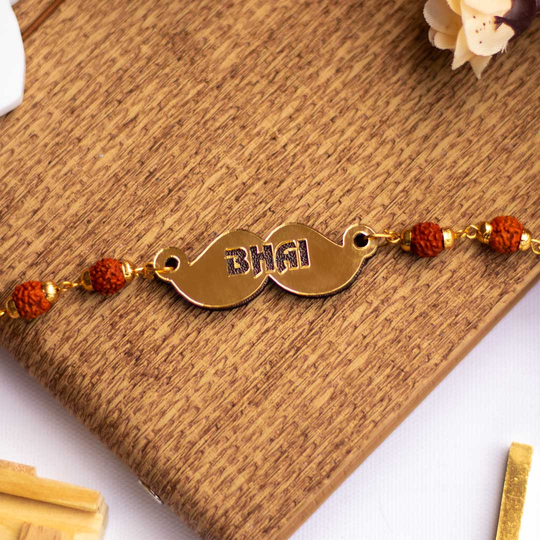 Personalized Name Rudraksha Rakhi for Brother - Image 4