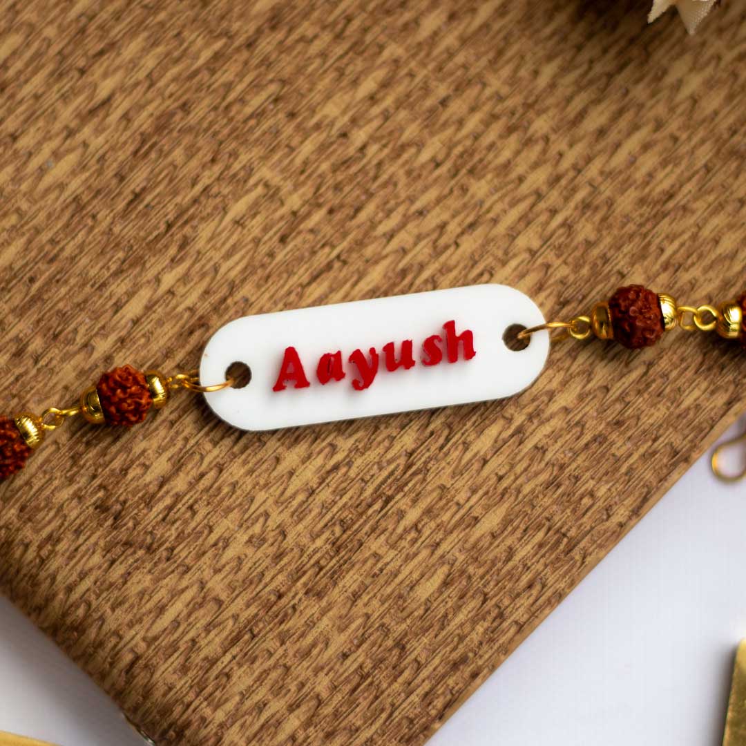 Personalized Name Rudraksha Rakhi for Brother - Image 6