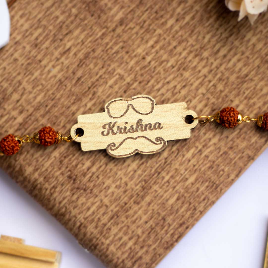Personalized Name Rudraksha Rakhi for Brother - Image 7