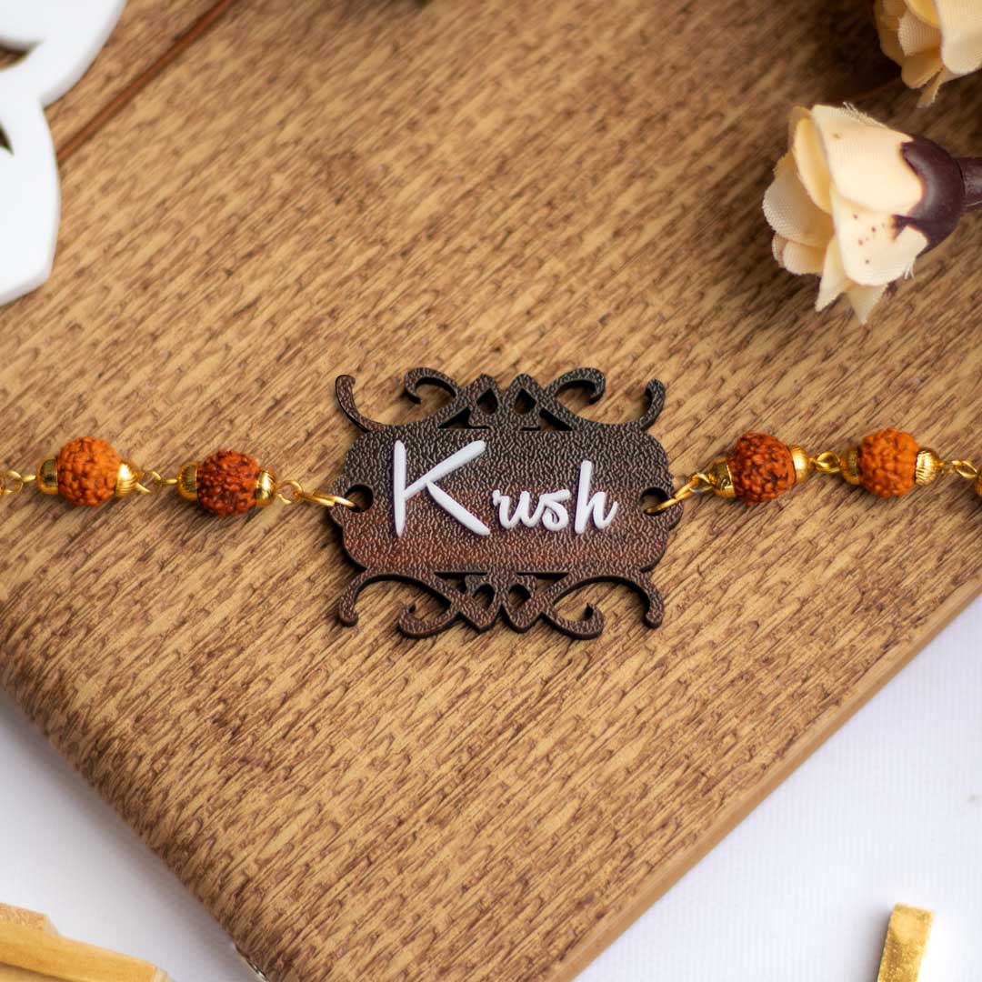 Personalized Name Rudraksha Rakhi for Brother - Image 8
