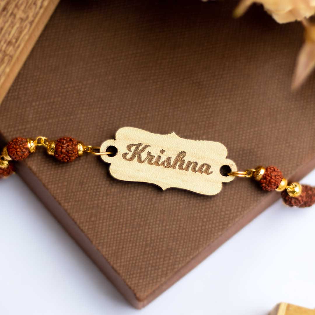 Personalized Name Rudraksha Rakhi for Brother - Image 9