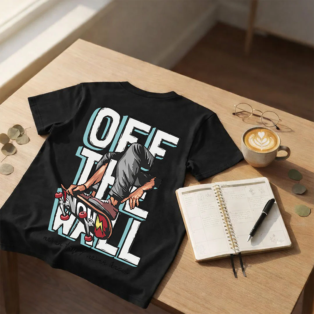 Off The Wall Skater Graphic Print Black T-Shirt - Image 5