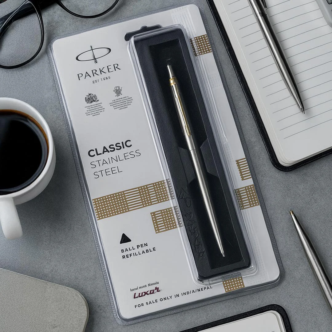 Parker Classic Stainless Steel Ball Pen - Silver with Gold Trim