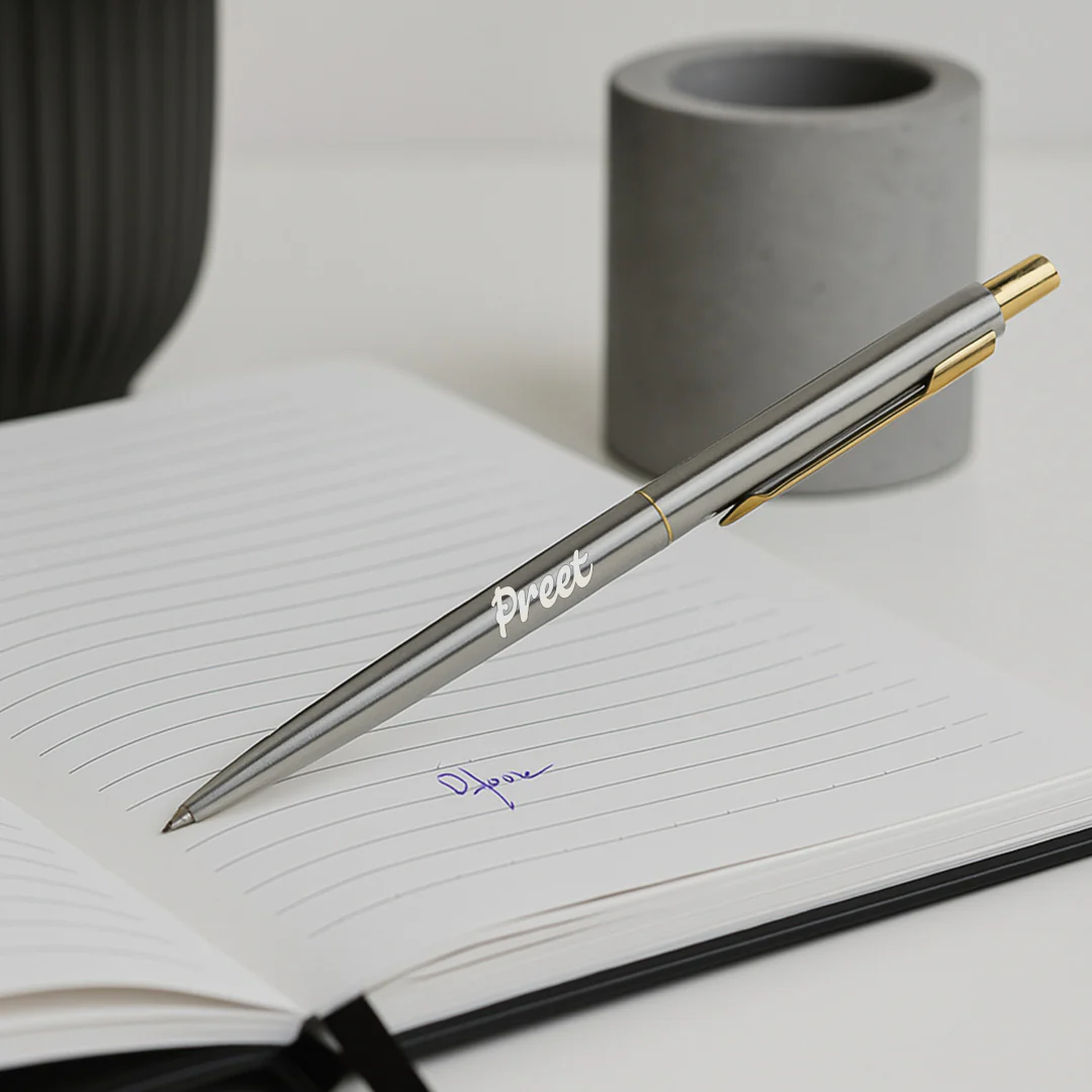 Parker Classic Stainless Steel Ball Pen - Silver with Gold Trim - Image 2