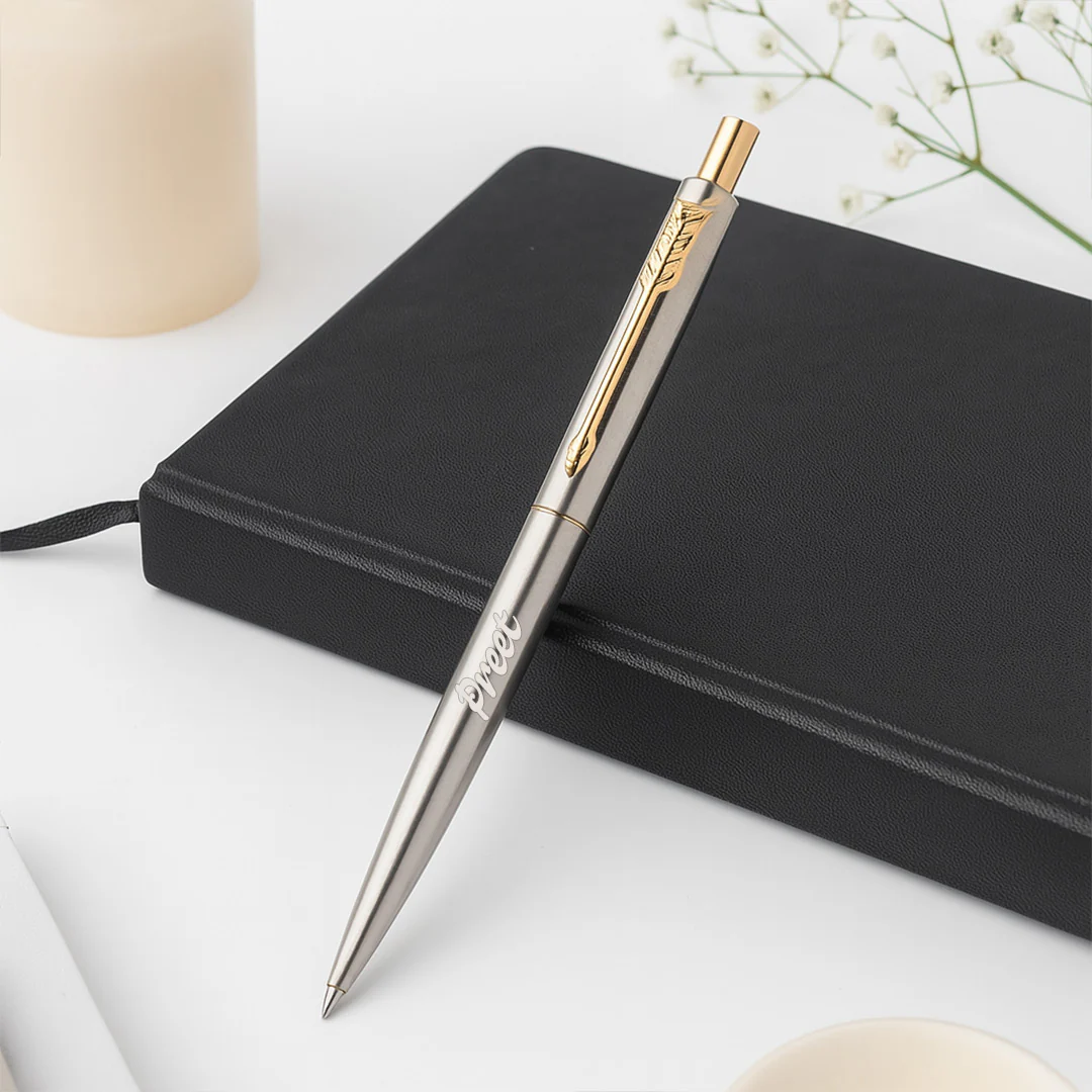 Parker Classic Stainless Steel Ball Pen - Silver with Gold Trim - Image 4