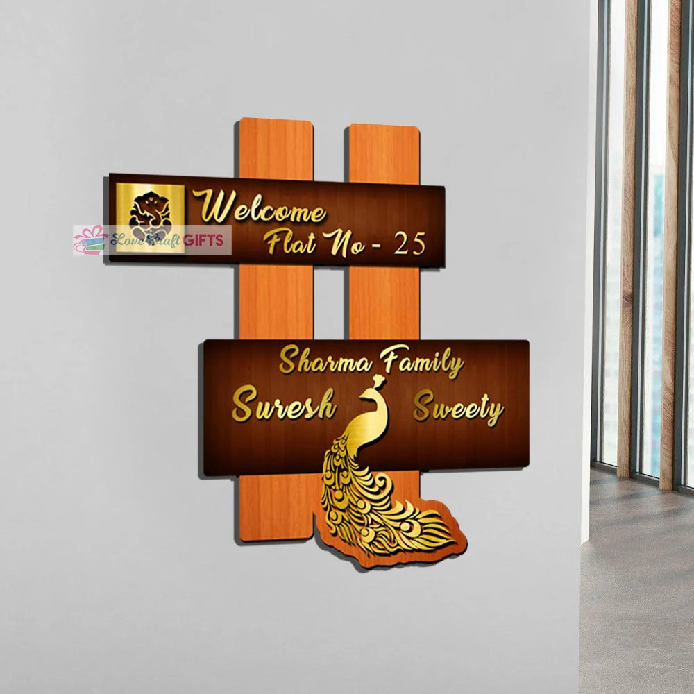Peacock Design Wooden Home Name Plates-12x15" - Image 3