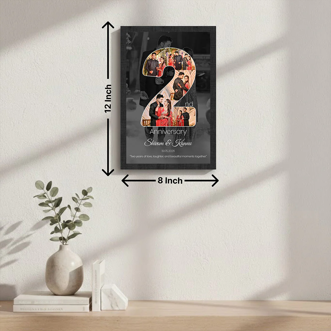 Personalized 2nd Anniversary Photo Collage Wall Frame | Romantic Couple Memory Gift - Image 2