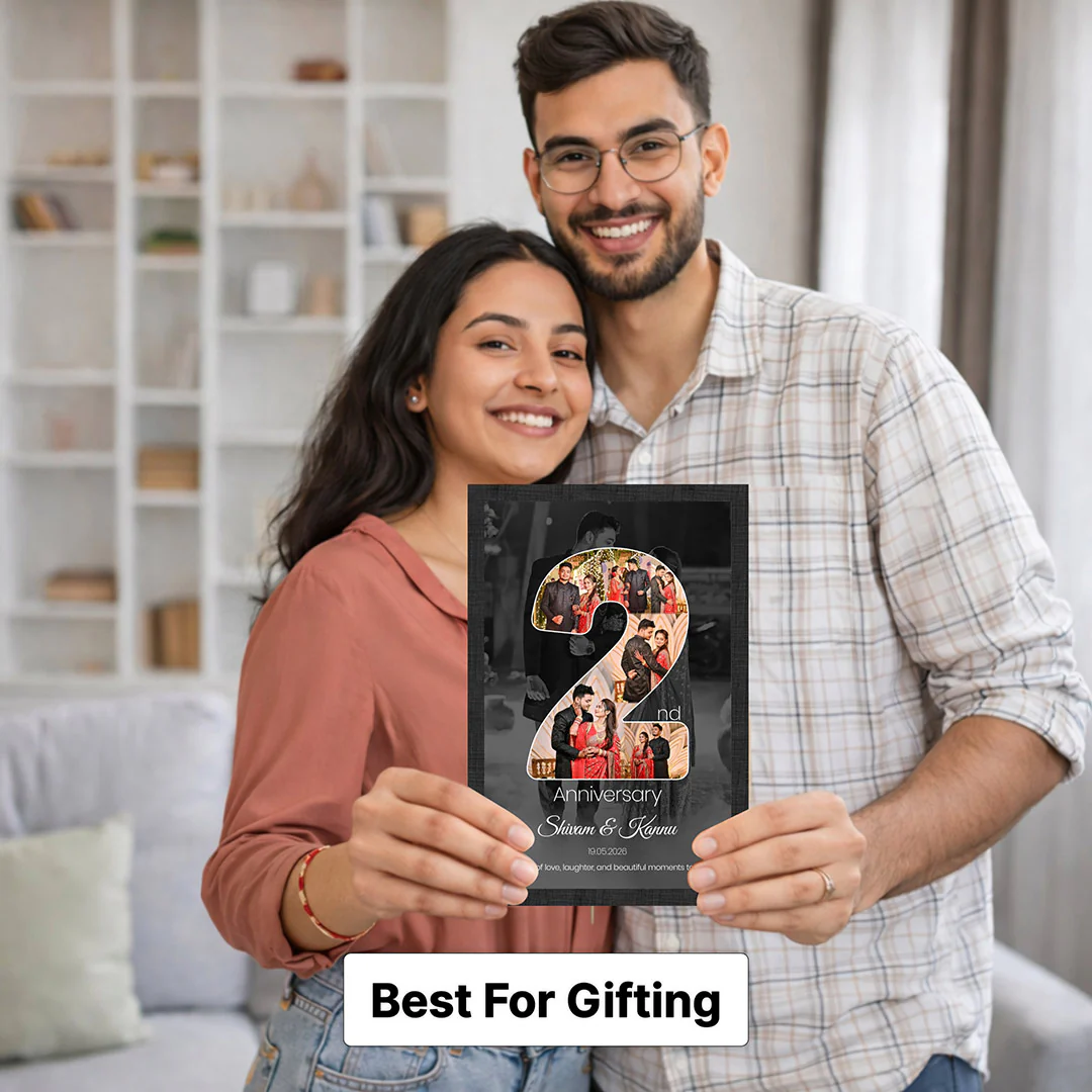 Personalized 2nd Anniversary Photo Collage Wall Frame | Romantic Couple Memory Gift - Image 5