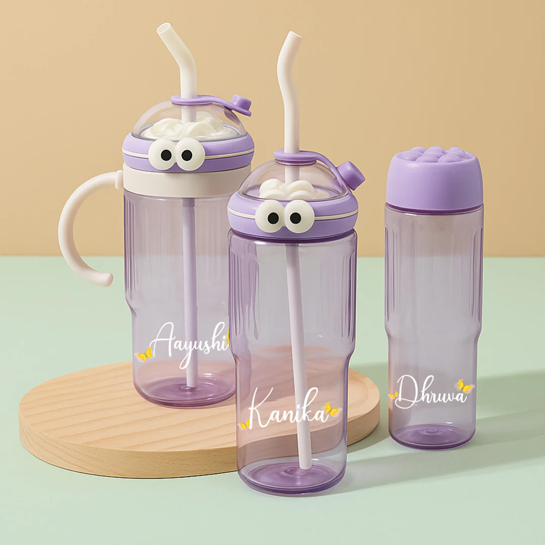 Personalized 3 in 1 Cartoon Tumbler – Purple & White