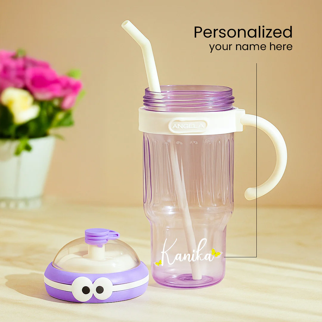 Personalized 3 in 1 Cartoon Tumbler – Purple & White - Image 2