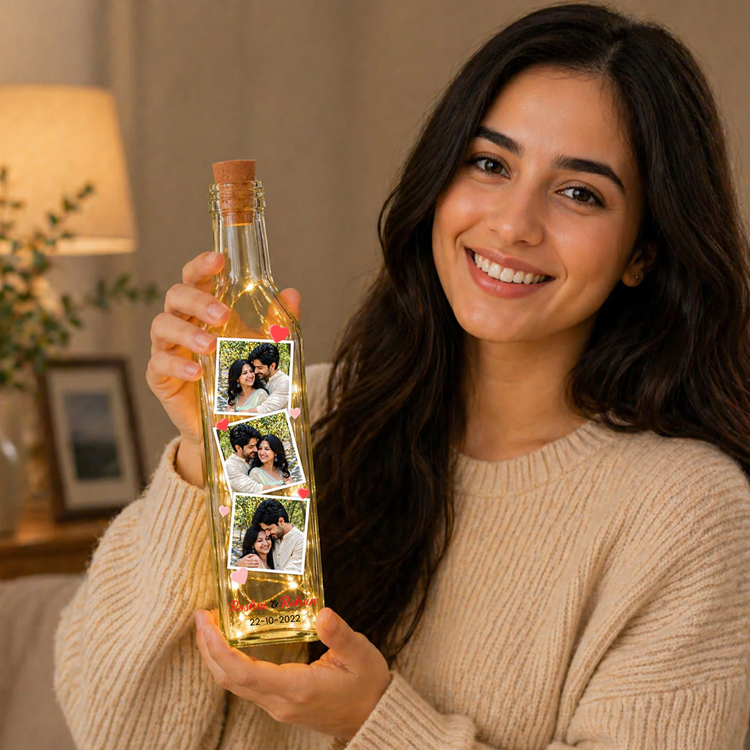 Personalized 3 Photo LED Bottle Lamp | Couple Memory Light with Name & Date - Image 4