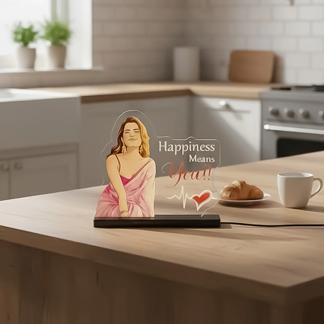 Personalized Acrylic LED Lamp – “Happiness Means You” Gift 8×9"