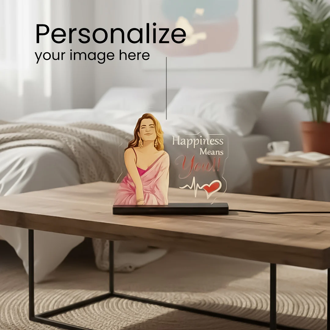 Personalized Acrylic LED Lamp – “Happiness Means You” Gift 8×9" - Image 2