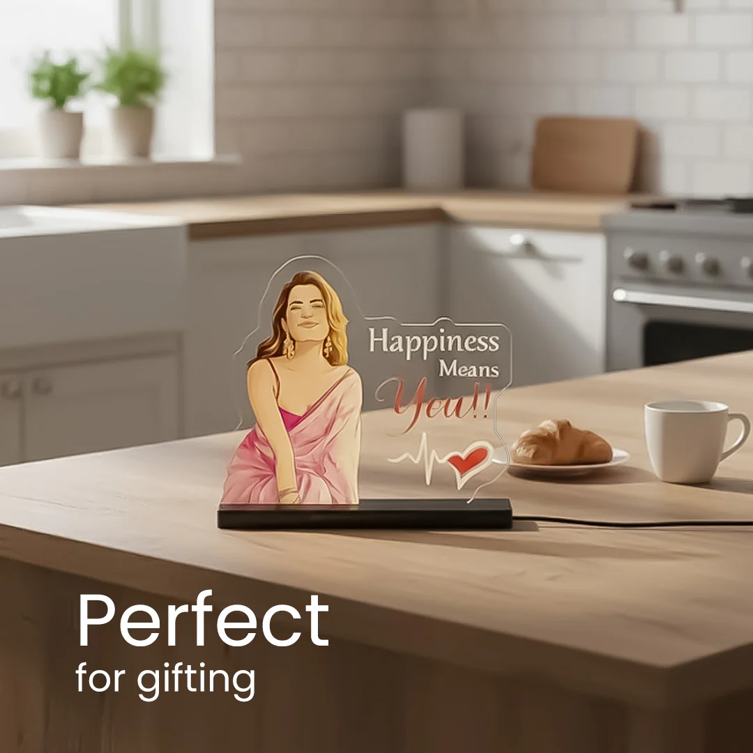 Personalized Acrylic LED Lamp – “Happiness Means You” Gift 8×9" - Image 3