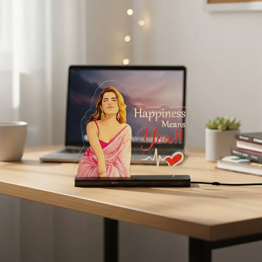 Personalized Acrylic LED Lamp – “Happiness Means You” Gift 8×9" - Image 4
