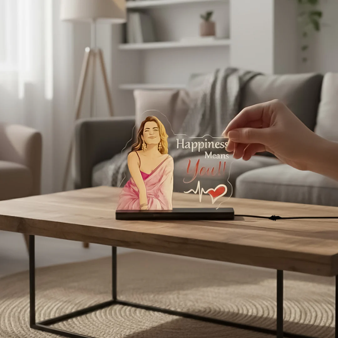 Personalized Acrylic LED Lamp – “Happiness Means You” Gift 8×9" - Image 6