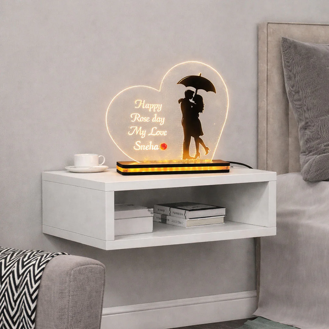 Personalized Acrylic Rose Day Lamp – Warm Light (5×7")