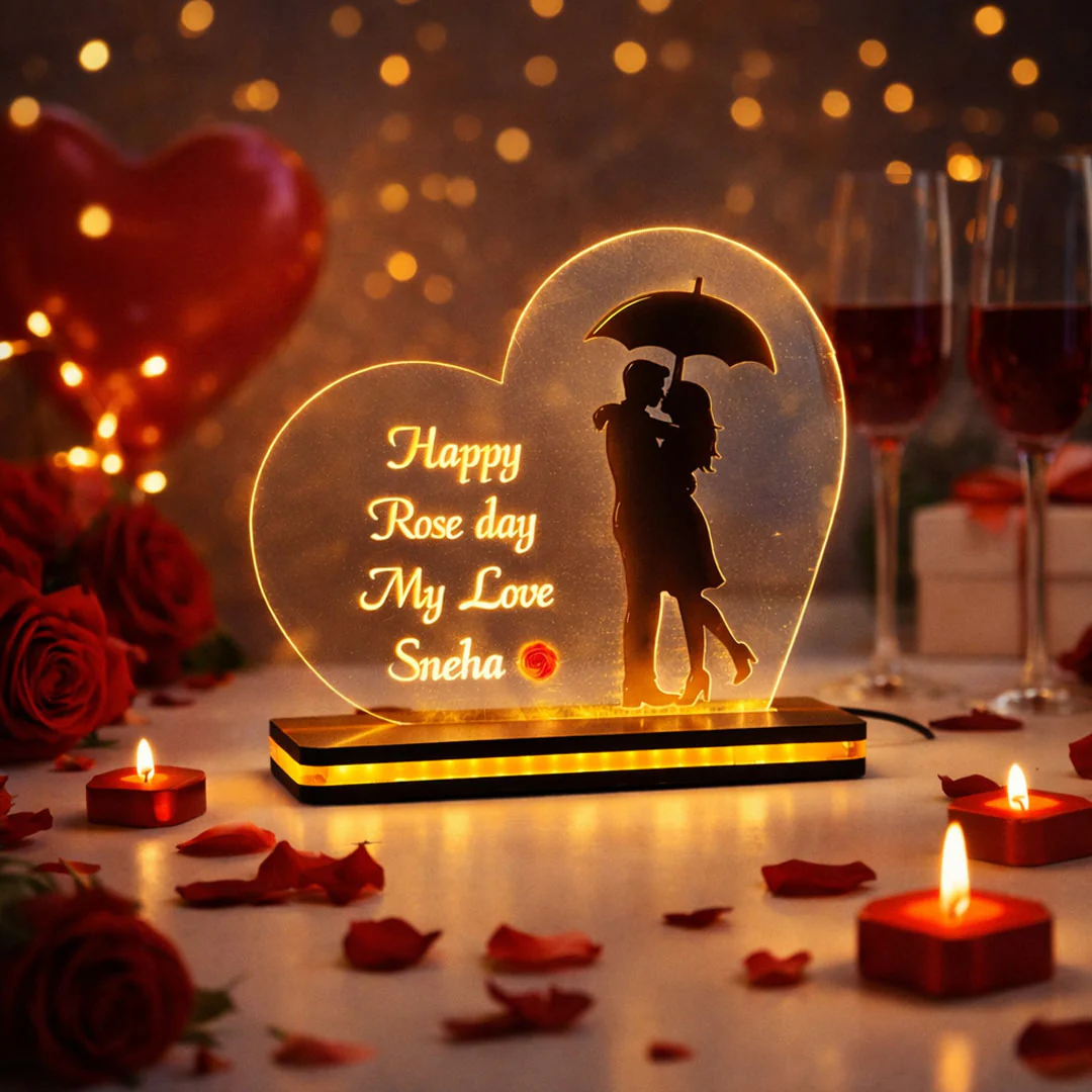 Personalized Acrylic Rose Day Lamp – Warm Light (5×7") - Image 4