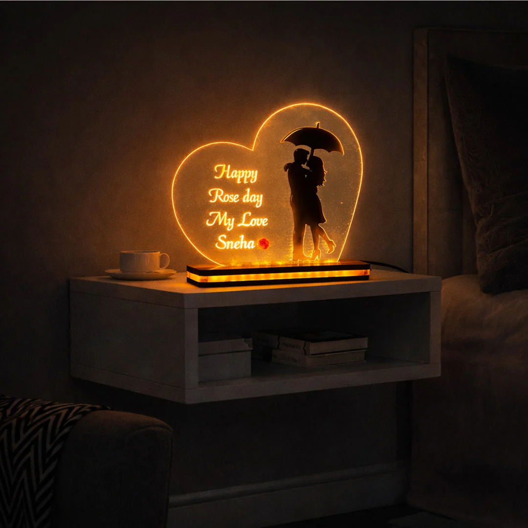 Personalized Acrylic Rose Day Lamp – Warm Light (5×7") - Image 5