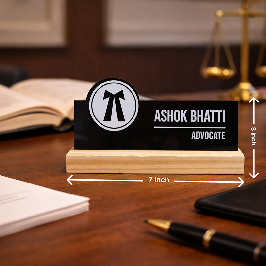 Personalized Advocate Acrylic Name Plate with Wooden Base-7x3" - Image 3