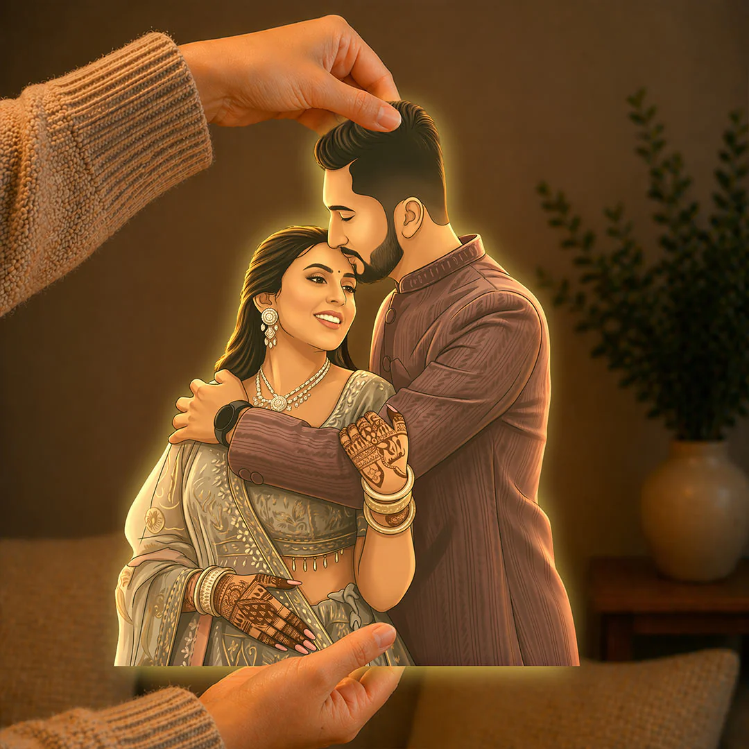 Personalized AI Cartoon Wooden 3D LED Photo Cutout Gift for Couple (14 x 24 Inch) - Image 11