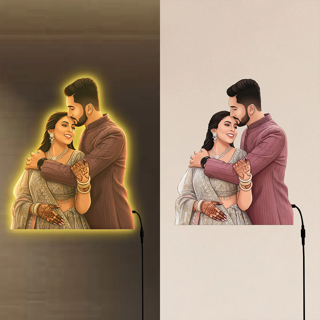 Personalized AI Cartoon Wooden 3D LED Photo Cutout Gift for Couple (14 x 24 Inch) - Image 12