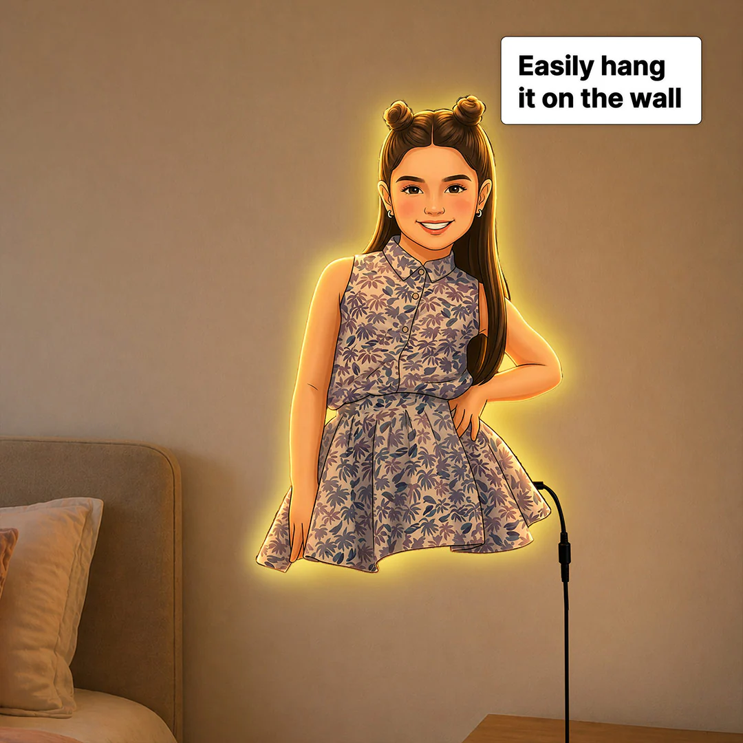 Personalized AI Cartoon Wooden 3D LED Photo Cutout Gift for Girl (14x24") - Image 4