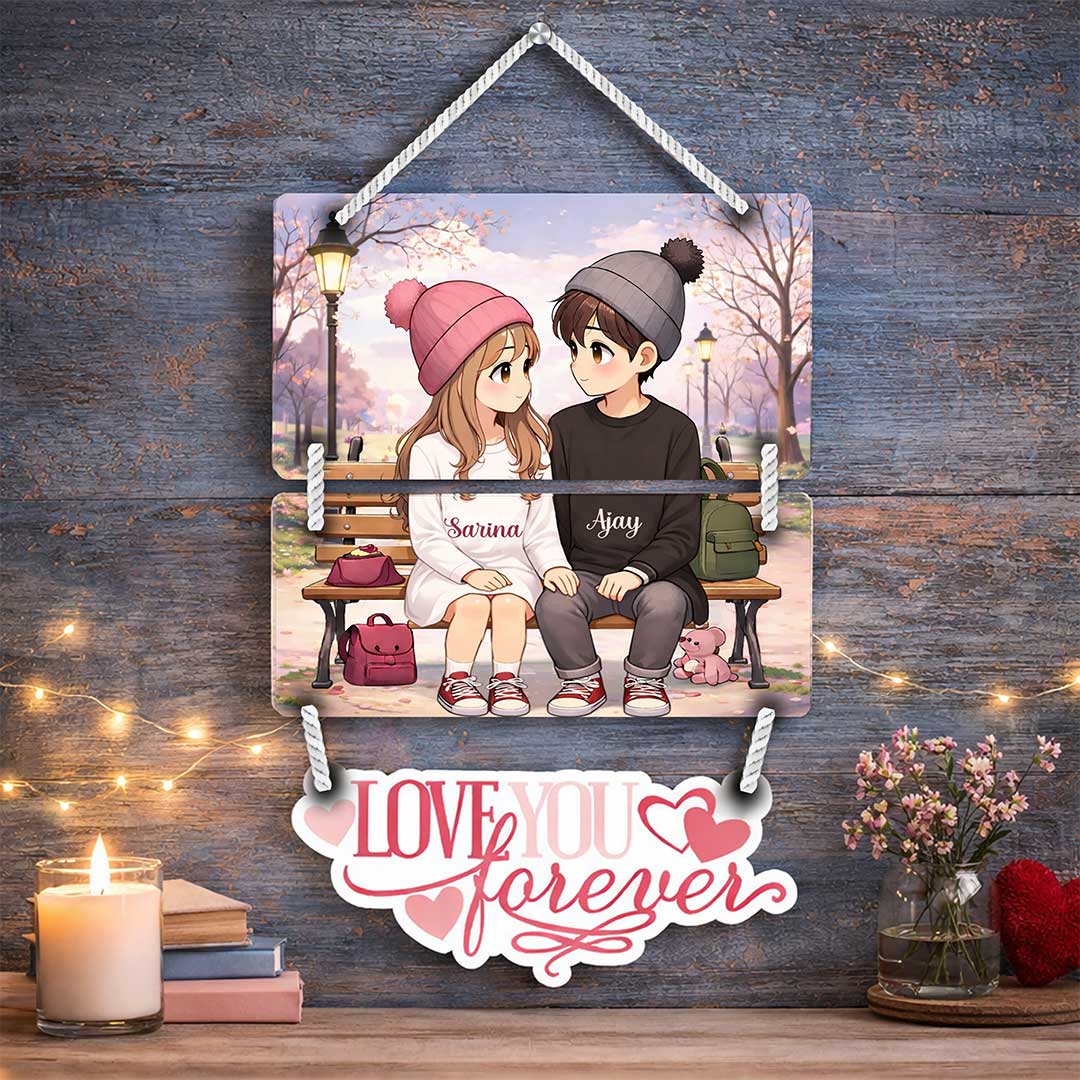Personalized Anime Couple Love Forever Wall Hanging (9x14") - Image 5