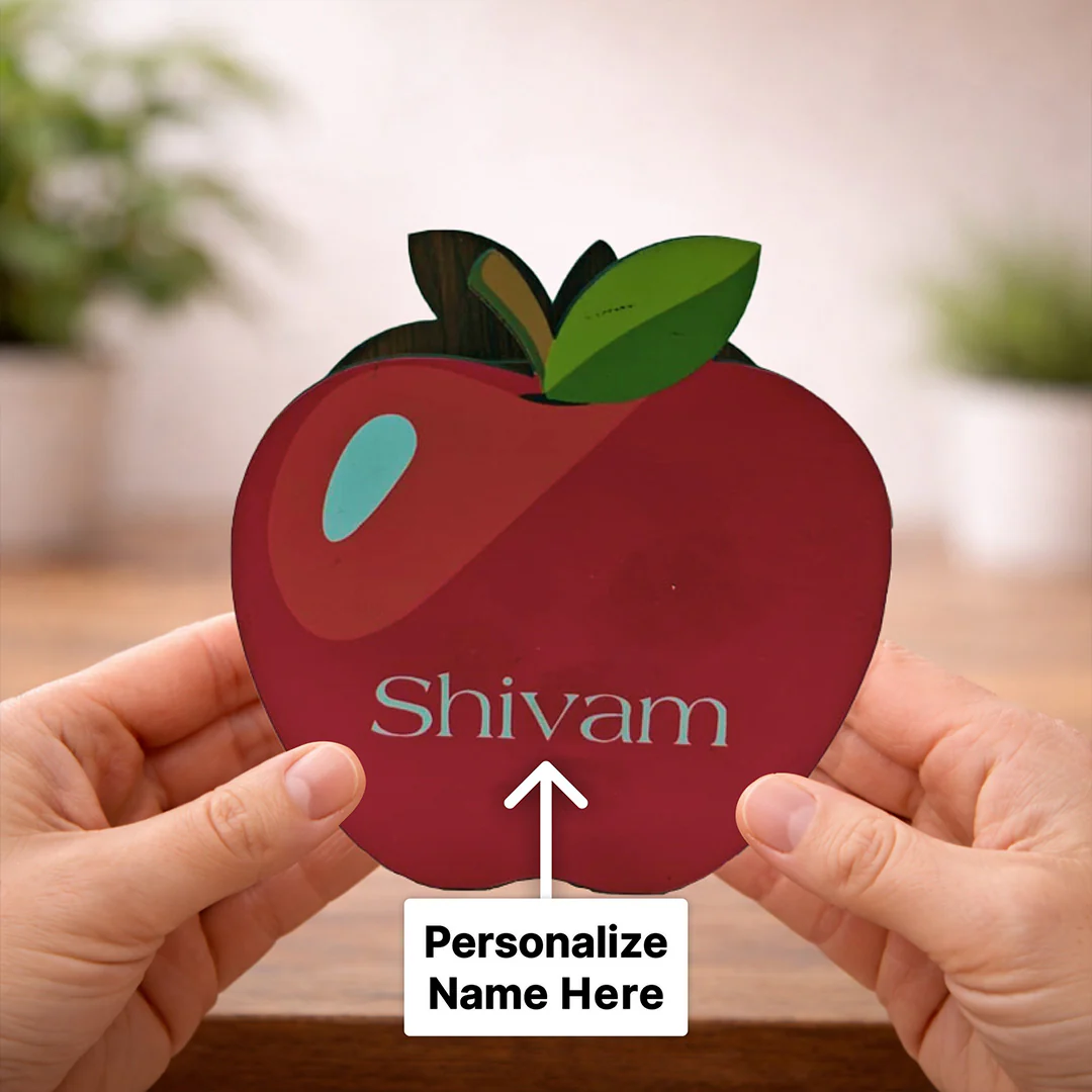 Personalized Apple Shape Wooden Pen Stand (4x4.5") - Image 3