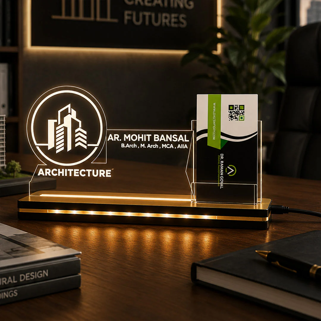 Personalized Architecture LED Visiting Card Holder | Professional Desk Décor Gift for Architects - 8x6" - Image 4