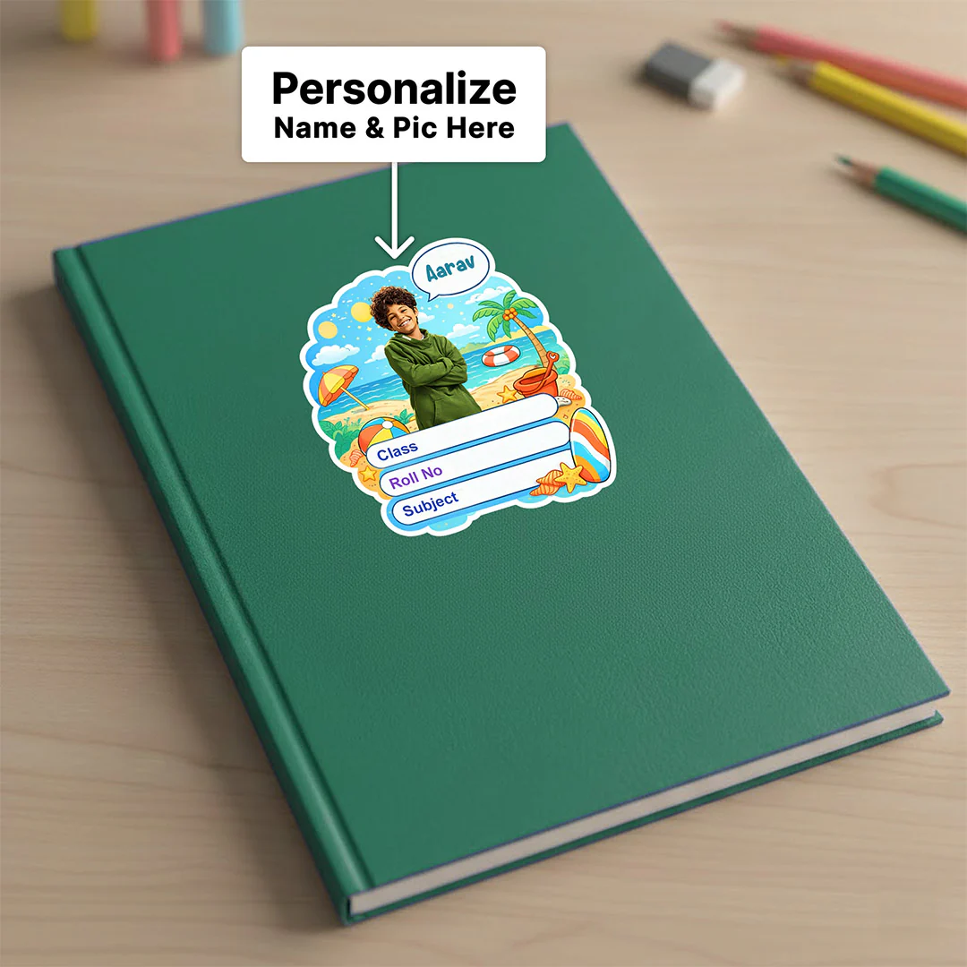 Personalized Beach Summer Theme Kids Name Slips (2x3 Inch, 24 Stickers) - Image 3