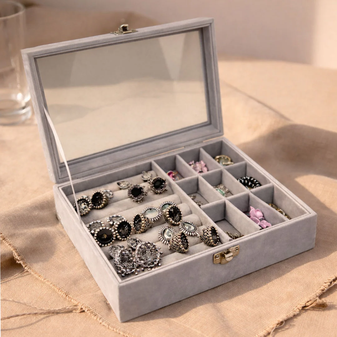 Personalized Beige Velvet Jewellery Box for Earrings & Jhumkas - Image 4