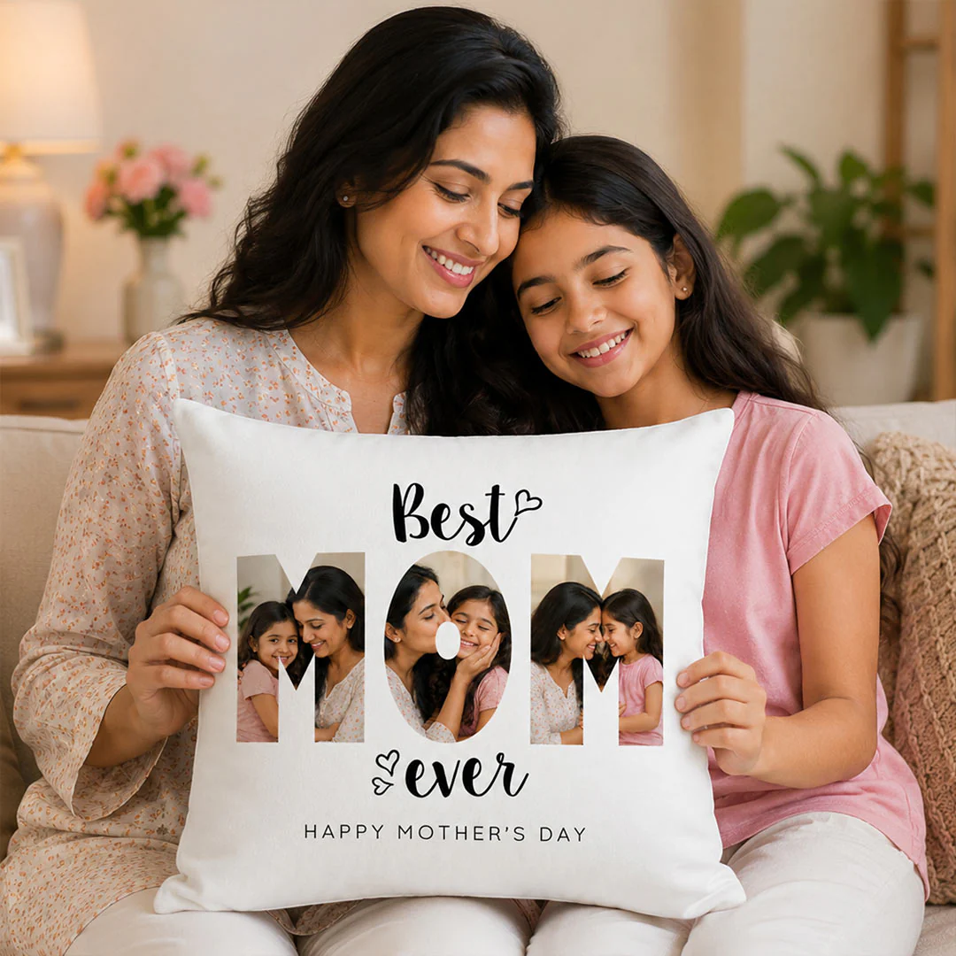 Personalized Best MOM Ever Photo Cushion Cover | Emotional Mother’s Day Gift for Mom, Mother & Mumma - 10x10"