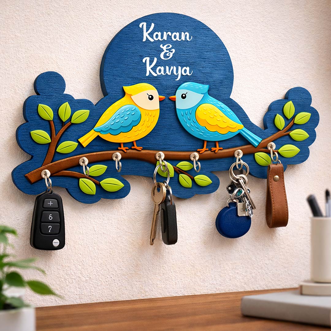Personalized Birds Wooden Key Holder-10 x6" - Image 5