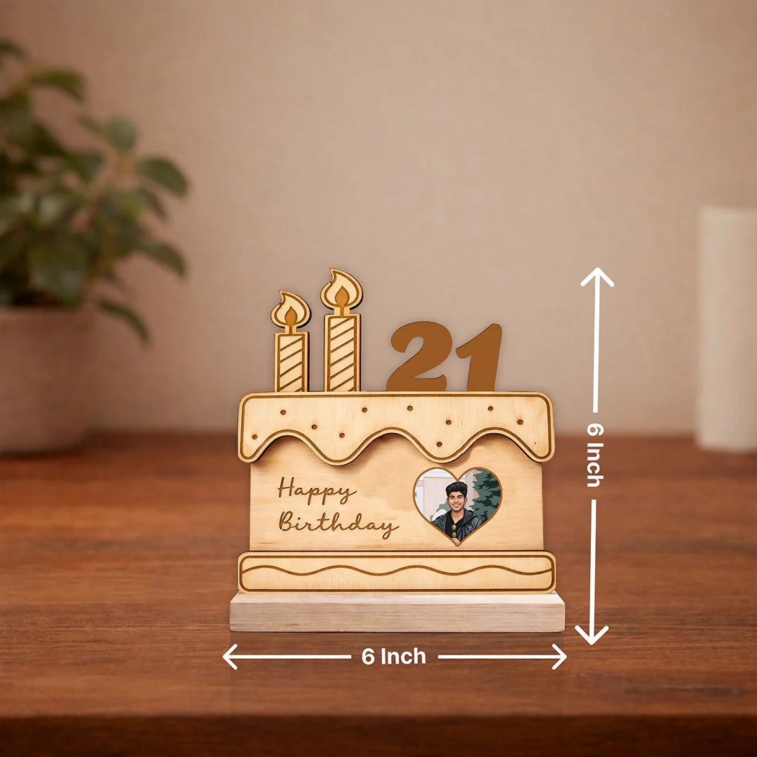Personalized Birthday Cake Wooden Cutout Stand (6x6") - Image 2