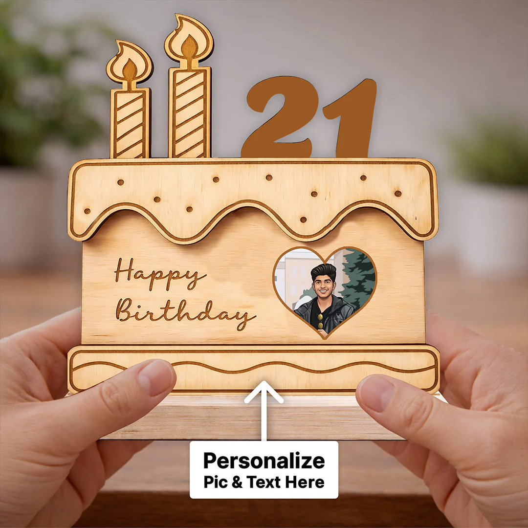 Personalized Birthday Cake Wooden Cutout Stand (6x6") - Image 3